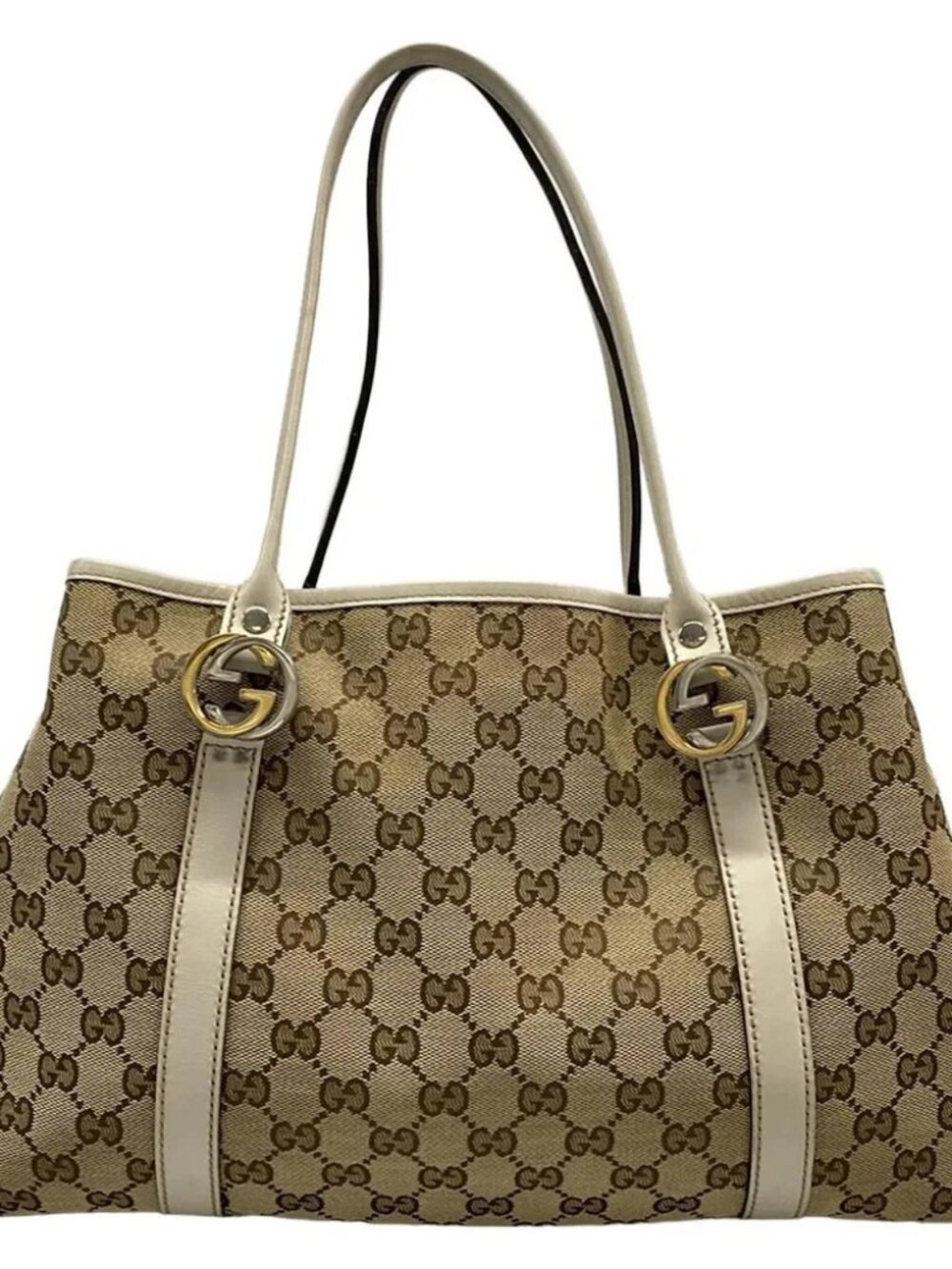 GUCCI GG Twins/GG Pattern Dark Brown Beige Cream Jacquard Leather - Picture 3 of 15